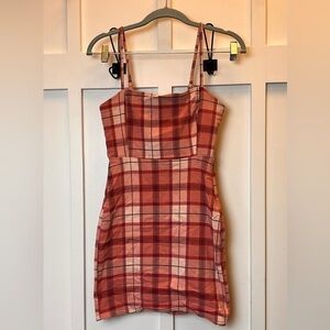 Forever 21 Sleeveless Gingham Plaid Mini Dress Coral Pink White Size Small 90s